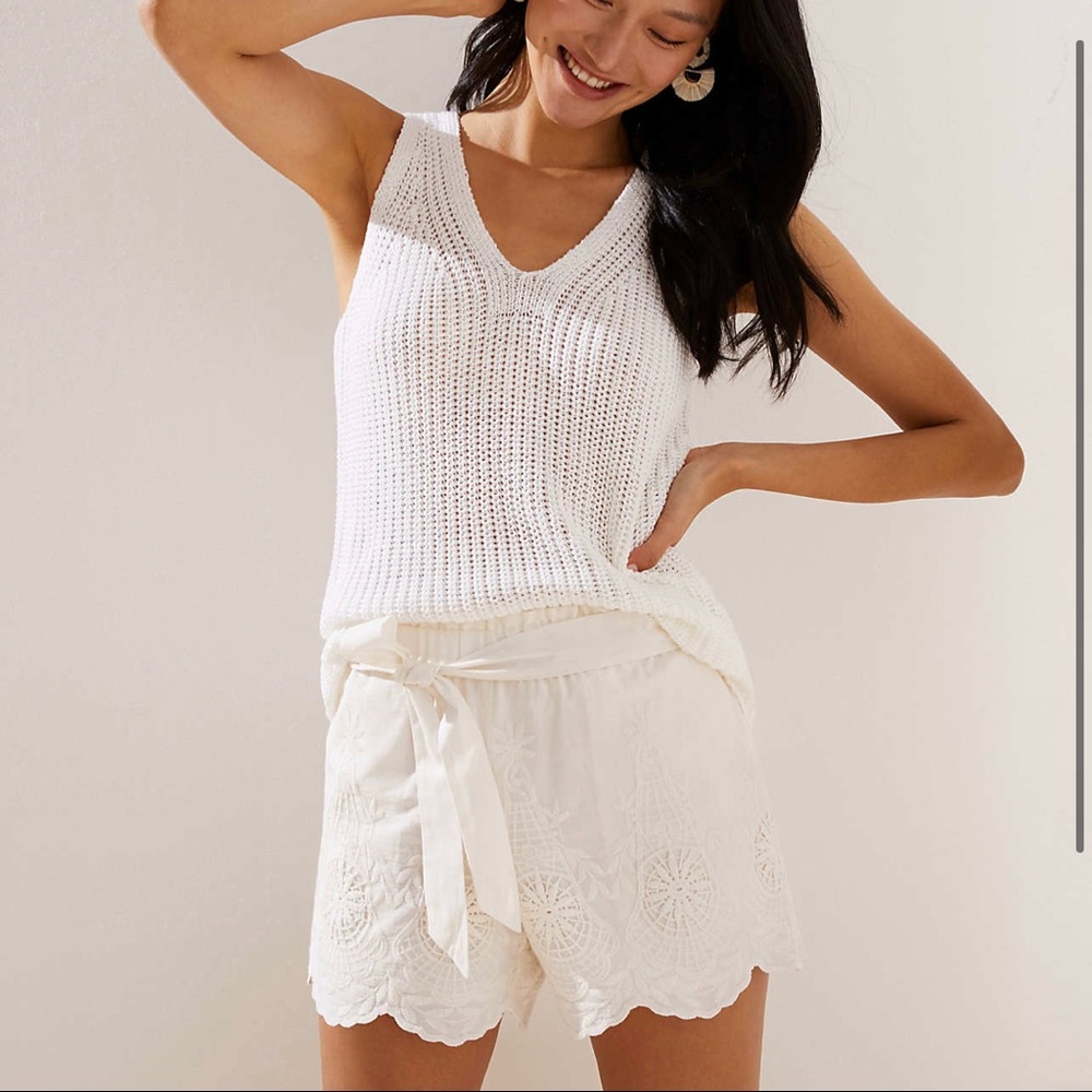 Loft Crochet Tie Waist White Shorts - Size Small